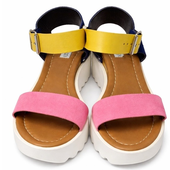 Steve Madden Keanu multi Platform Wedge Sandals Pink Yellow Blue KEAN02S1 38 - Picture 3 of 8